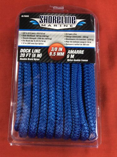 Dock line double braided 3/8&#034; x 20&#039; blue boat rope shoreline sl75828