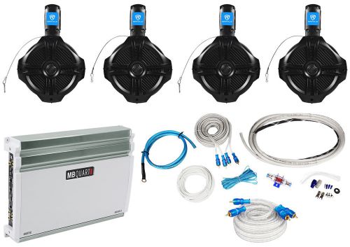 (4) rockville rwb65b 6.5&#034; 250w marine wakeboards+mb quart 4-ch amplifier+amp kit