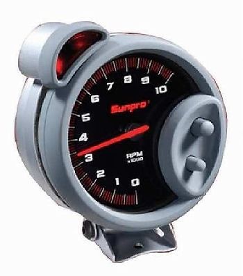 Sunpro 5&#034; sport st tachometer 0-10.000 rpm new black / brushed bezel cp7900