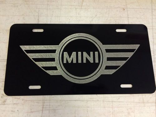 Mini logo car tag diamond etched on black aluminum license plate