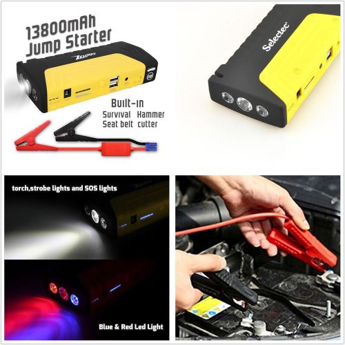 13800mah car jump starter battery power survival hammer emergency sos led light