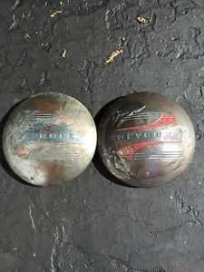 Very rare vintage 1960&#039;s chevy moon hubcaps (two)