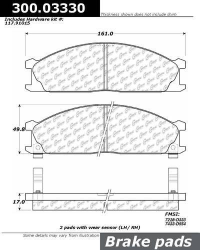 Centric 300.03330 brake pad or shoe, front-premium semi-met pads w/shims