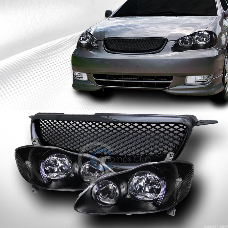 Blk head lights signal lamps+front bumper mesh grill grille 03-04 toyota corolla