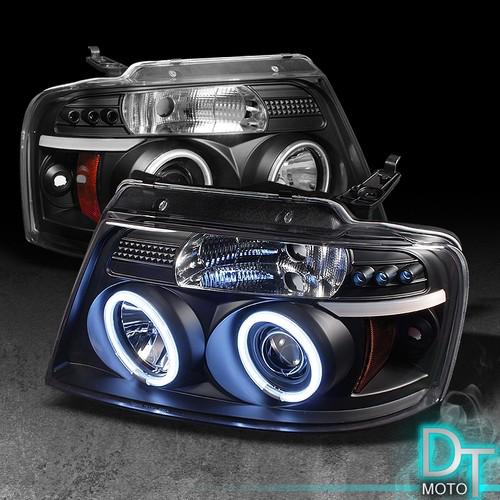 Black 04-08 ford f150 ccfl dual halo projector led headlights lights left+right
