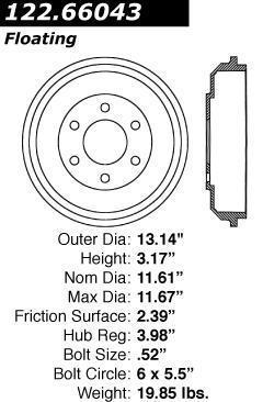 Centric 122.66043 rear brake drum-premium drum