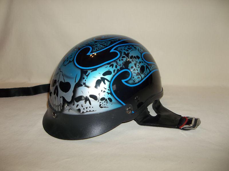 Hci dot skull half motorcycle helmet size l, brain bucket, skull cap