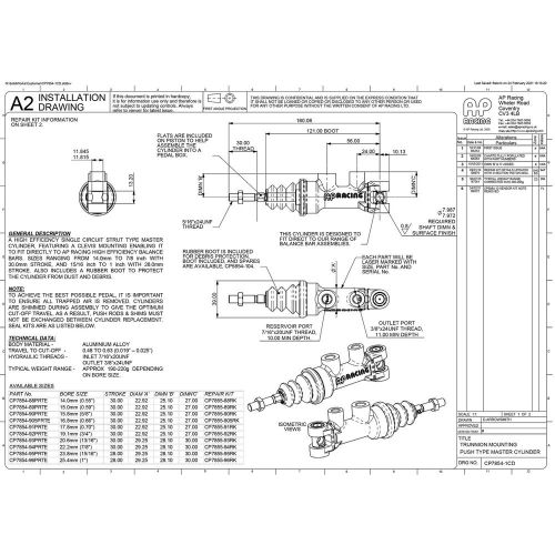 Ap racing cp7854 trunnion mount push type master cylinder, .875 (7/8&#039;&#039;) bore