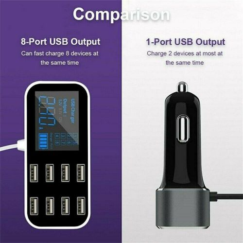 Fast car charger 8 port usb hub with lcd display high speed charging 2 4a