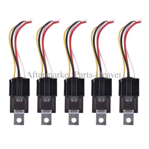 5 pack 12v 30/40 amp 4-pin spdt automotive relay with wires &amp; harness socket set