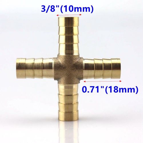 4x hose barb 4 way cross brass pipe fitting thread gas fuel water air 3/8&#034; 10mm