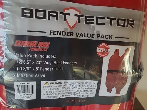 Boat tector boat fender 2 pack red 6.5&#034;x23&#034; w/3/8&#034;x5&#034; line new sealed