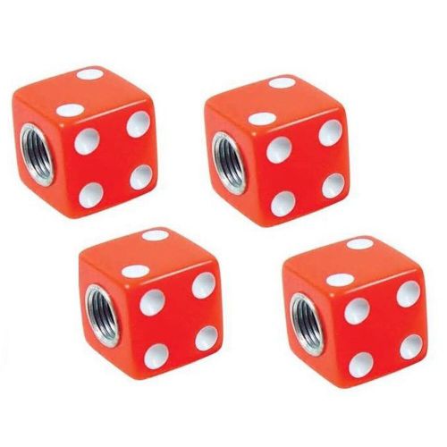 Red dice tire valve stem caps covers set of 4 car truck semi bike hot rat rod