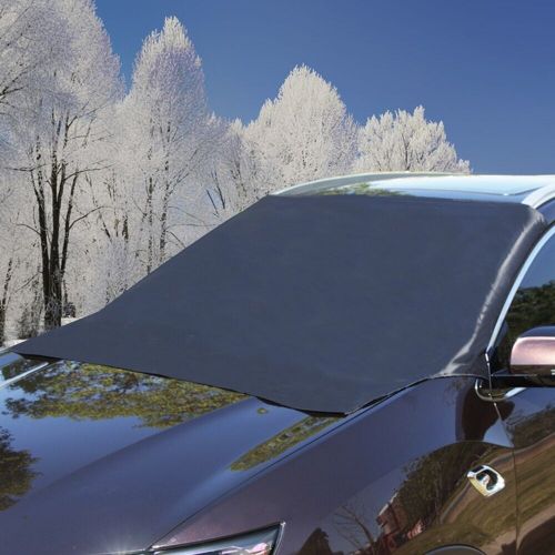 Magnetic car sun shade cover with flap and safety strap car front windshield