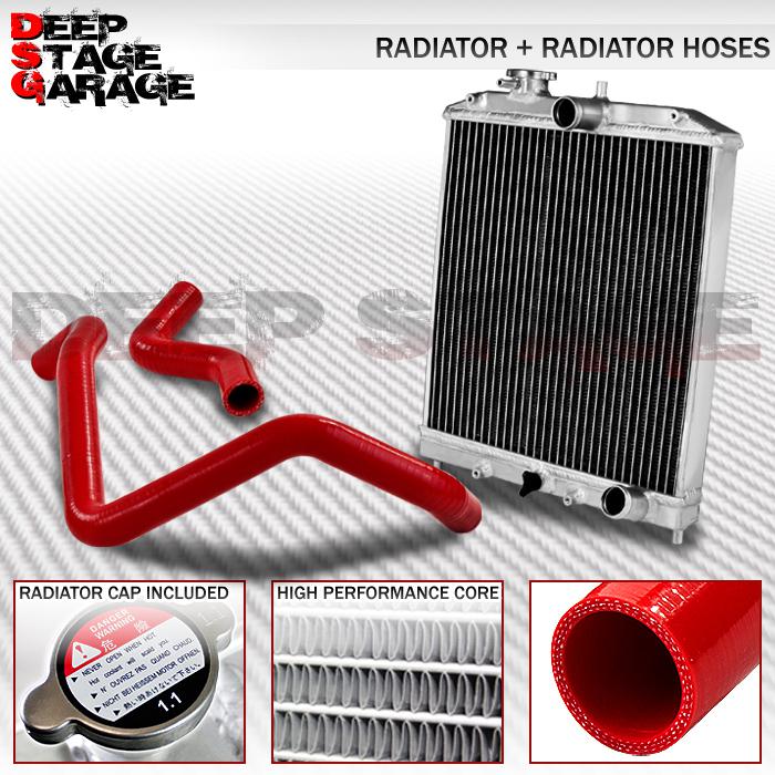 Bolt-on jdm 2-row radiator+3-ply silicone hose 92-00 d15/d16 civic/del sol red