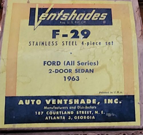 Rare ventshade f-2 stainless 4 piece set fits ford (all series) 2dr sedan 1963