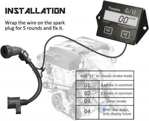 Tachometer for small engine,inductive hour meter 2 stroke &amp; 4 stroke...