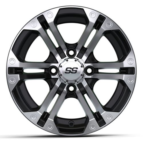 Gtw machined black golf cart wheel | 12x7 | centered | 4x101.6mm bolt pattern