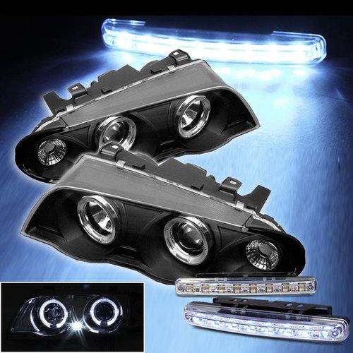 Led bumper fog+halo projector headlights 99-01 bmw e46 3-series 4 dr head lights