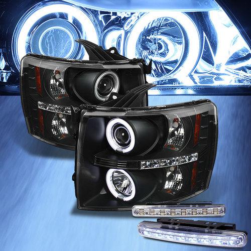 Led bumper fog+ccfl halo 07-13 silverado projector headlights black head lights