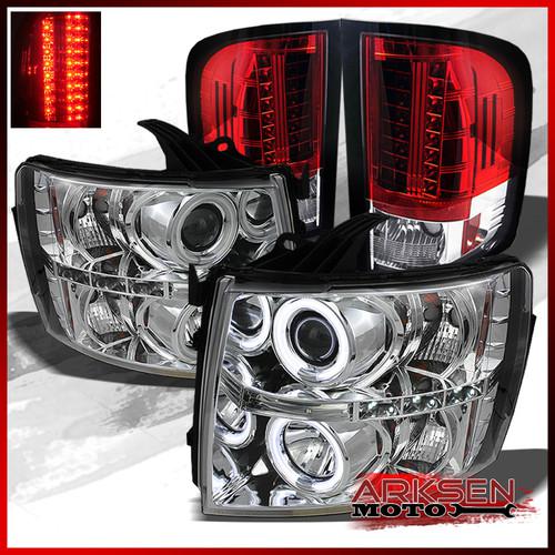 07-13 silverado clear ccfl halo projector headlights+red clear led tail lights