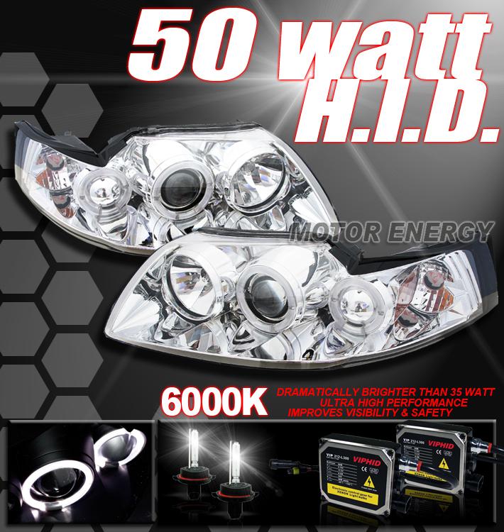 99-04 ford mustang halo projector headlights+50w hid 02