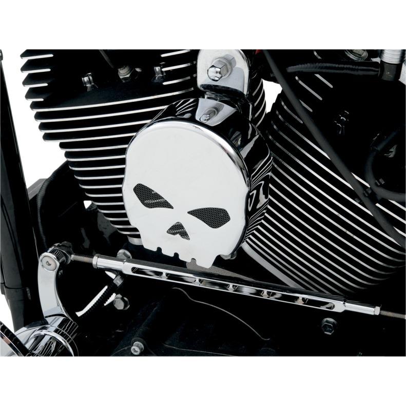 Chrome skull profile horn cover for harley softail dyna touring sportster