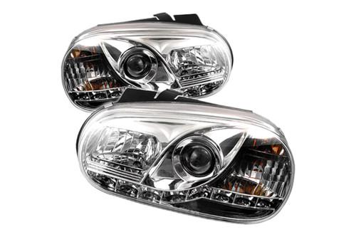 Spyder vg99drlc chrome clear projector headlights head light w leds drl