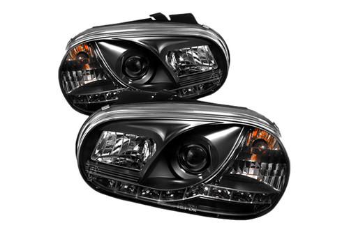 Spyder vg99drl black clear projector headlights head light w leds drl