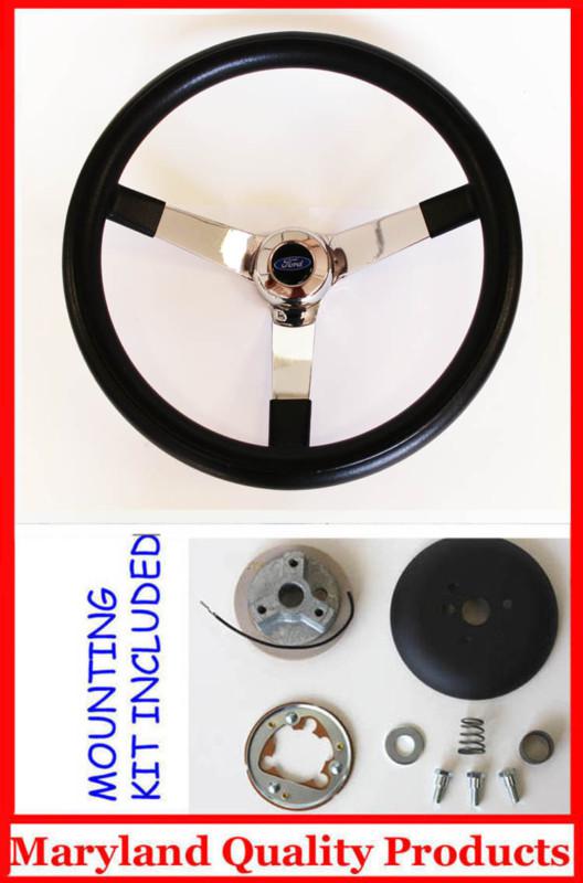 New! falcon mustang w/ generator grant black steering wheel 14 3/4" ford center 