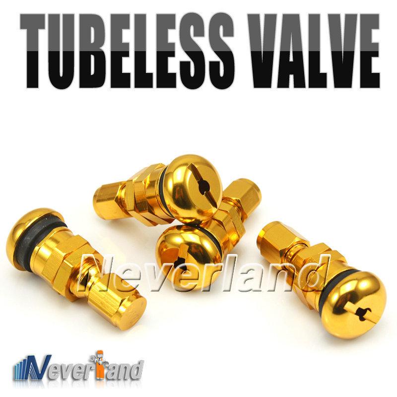 4 x bolt-in car aluminum tubeless wheel tire valve stem with dust cap set golden