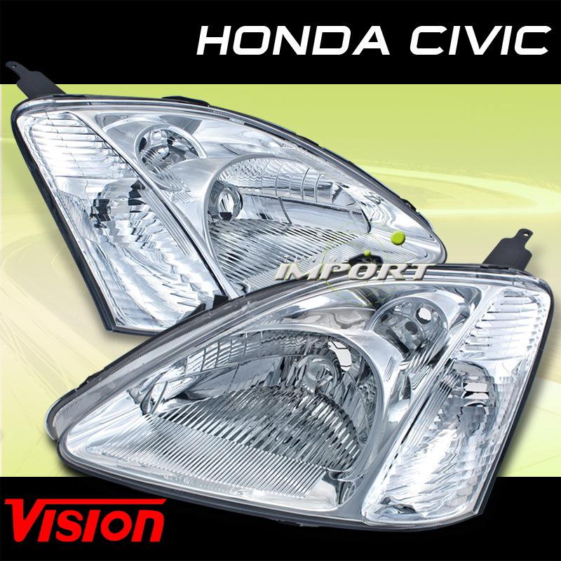 Honda 02-03 civic 3dr replacement headlights pair lamp hatchback assembly chrome