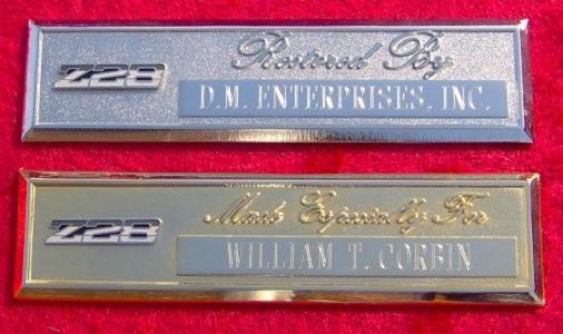 Chevrolet z/28 - custom engraved dash plaque