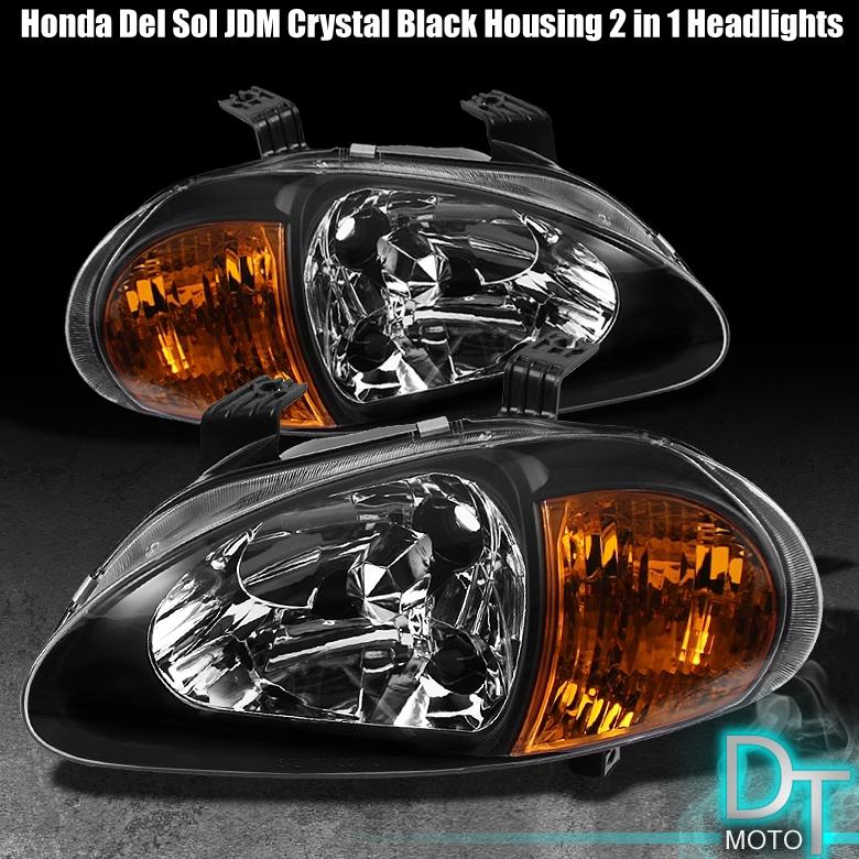 93-97 del sol black 2in1 headlights w/built in corner signal lights left+right