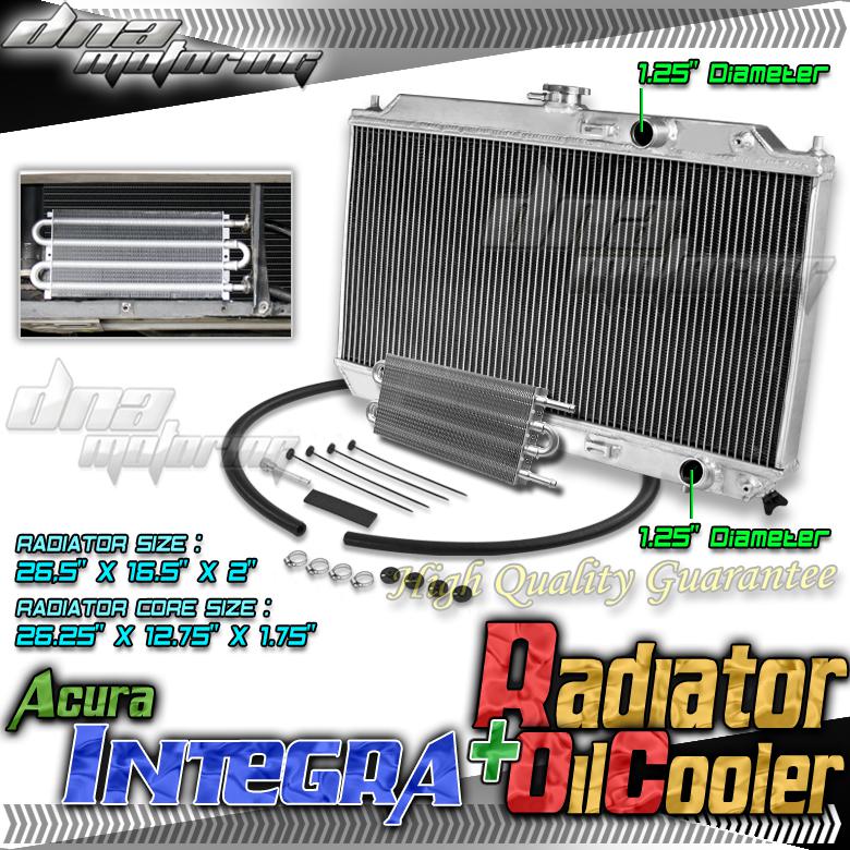 90-93 acura integra da/db1-2 at 2-row full aluminum racing radiator+oil cooler 