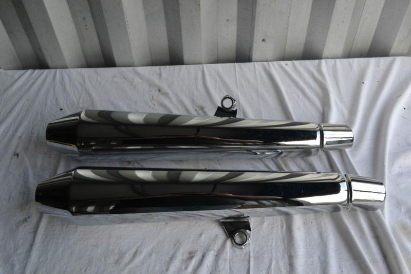 Pair of chrome clean triumph bonneville 2012 exhaust mufflers cafe racer stock