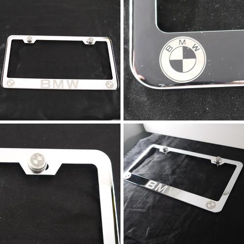 Bmw new luxury chrome license plate frame laser engrave brush aluminum car suv