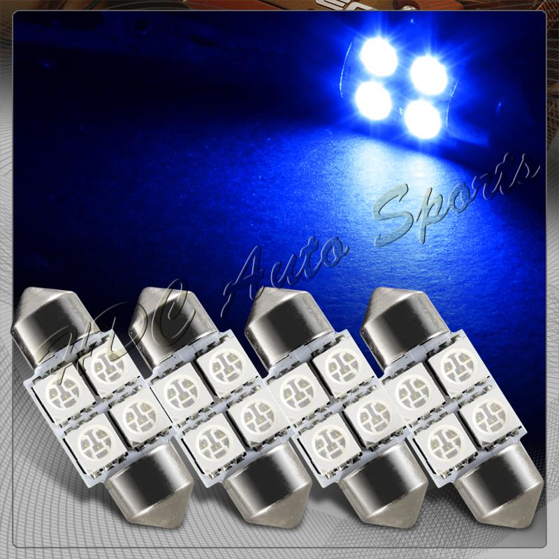 4x 31mm 4 smd blue led festoon dome map glove box trunk replacement light bulbs