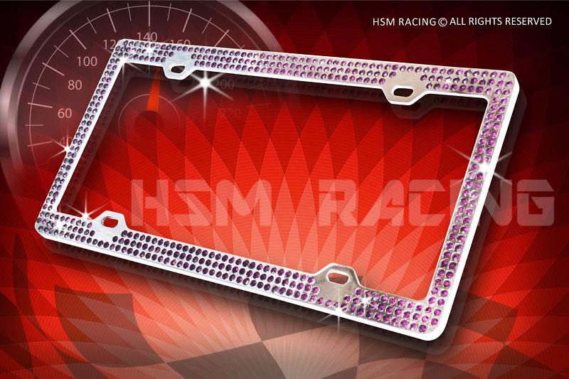 Bling triple rows purple-c cap real crystal embedded chrome license plate frame