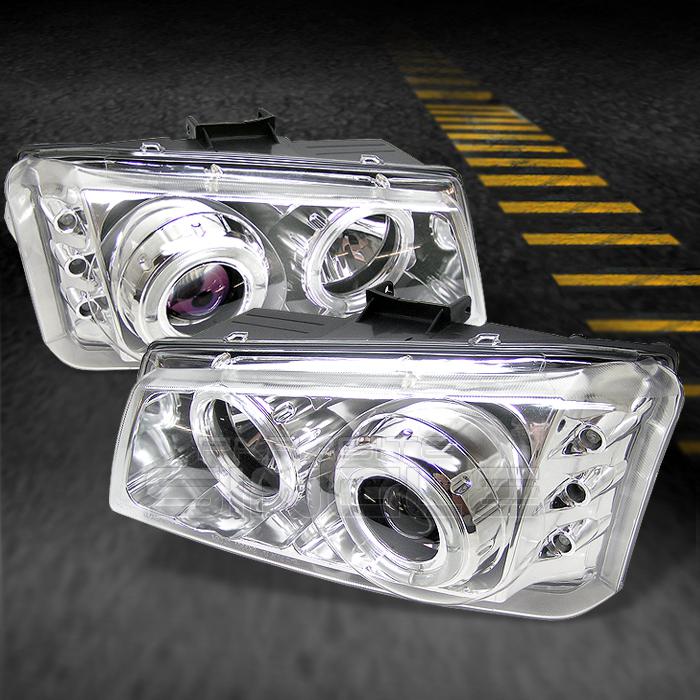 03-06 silverado avalanche chrome dual halo projector led headlights lights lamps