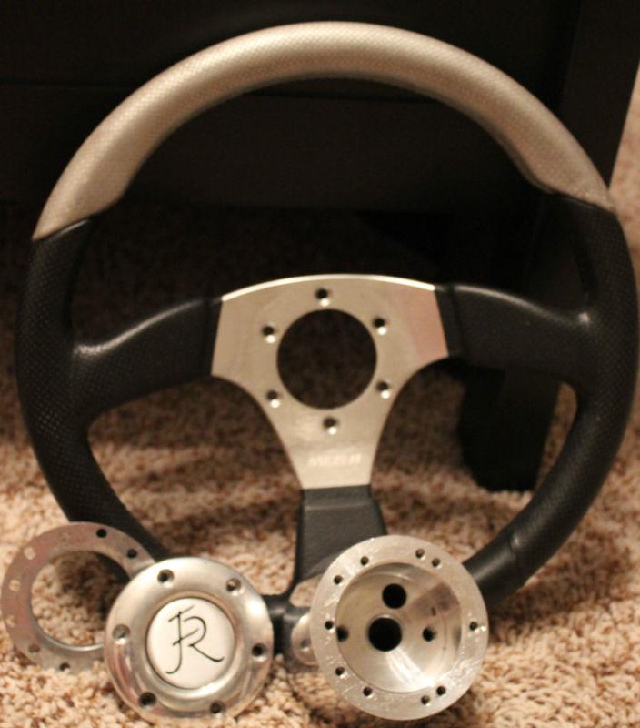 Isotta steering wheel meg ii black carbon 13 in 330 mm and flaming river adapter