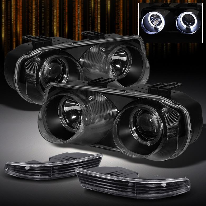 98-01 integra black halo projector headlights+black clear bumper signal lights