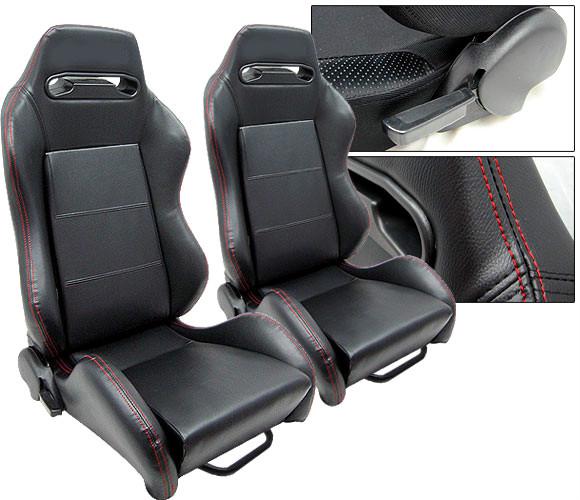 New 2 black + red stitch leather racing seats reclinable all chevrolet ***