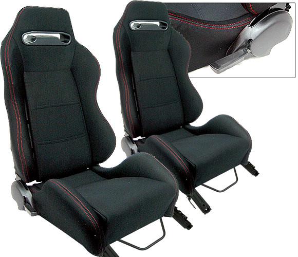 New 2 black cloth + red stitch & slider racing seats reclinable all dodge