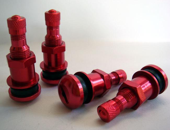 Set of 4 bbs racing wheels red forged aluminum valve stems cap.