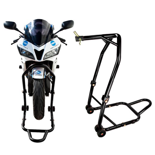 Motorcycle triple tree front center head lift stand under fender fairing black