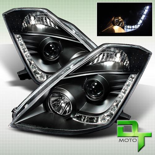 Black 2003-2005 nissan 350z projector headlights+drl led day time running lamps