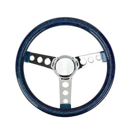 New speedway 11-1/2" blue metalflake 60's style steering wheel, 4" dish