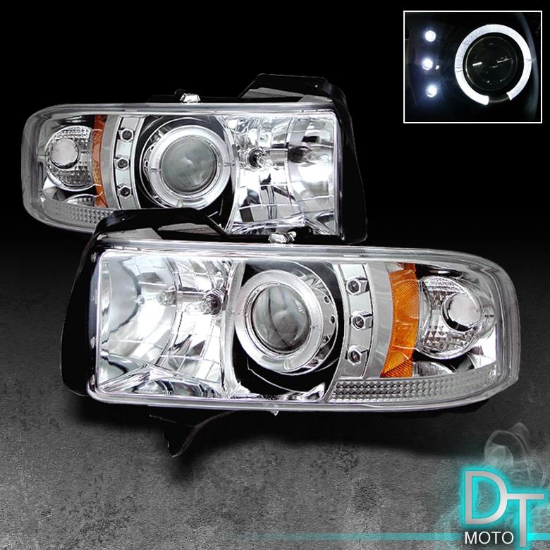 94-01 dodge ram dual halo projector led headlights lights lamps left+right