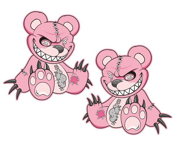 Zombie teddy bear decal set 4"x4" pink dead cute zombies vinyl sticker zu1